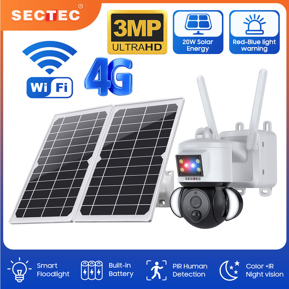 Home Security Flood Lights - SECTEC 태양광 배터리 레드 블루 알람