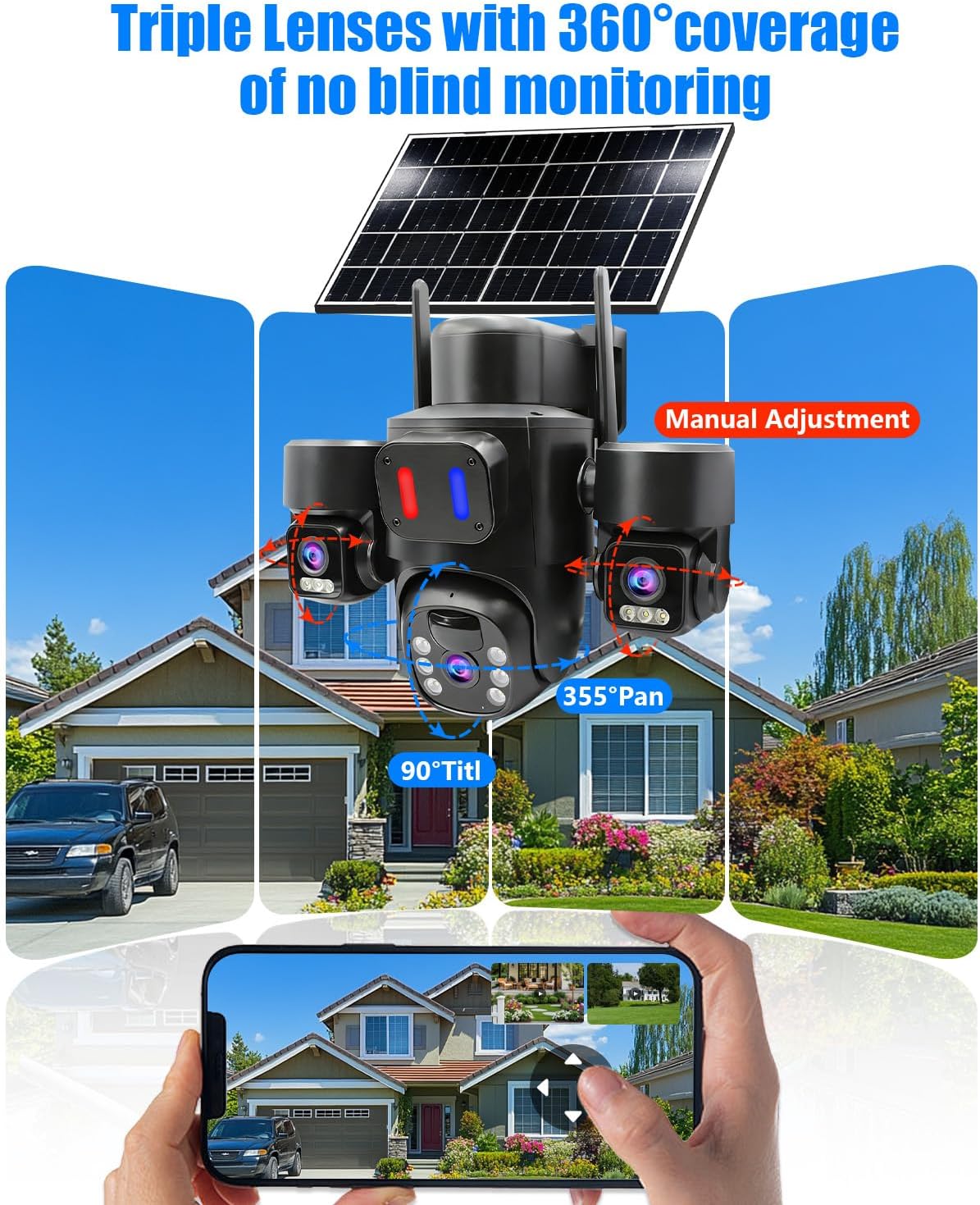 야외용 태양광 보안 카메라 (트리플 렌즈 PTZ 360 - Home Yard Security Cameras 리뷰 및 가격
